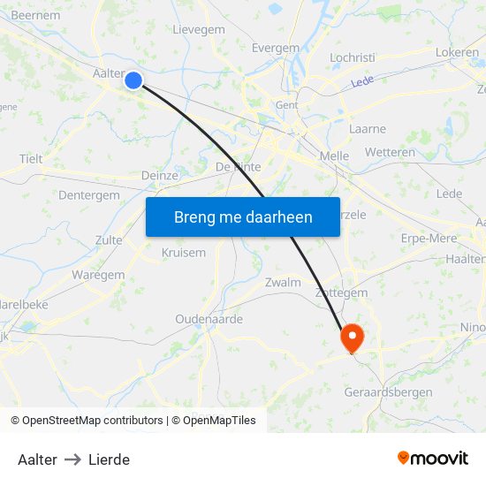 Aalter to Lierde map