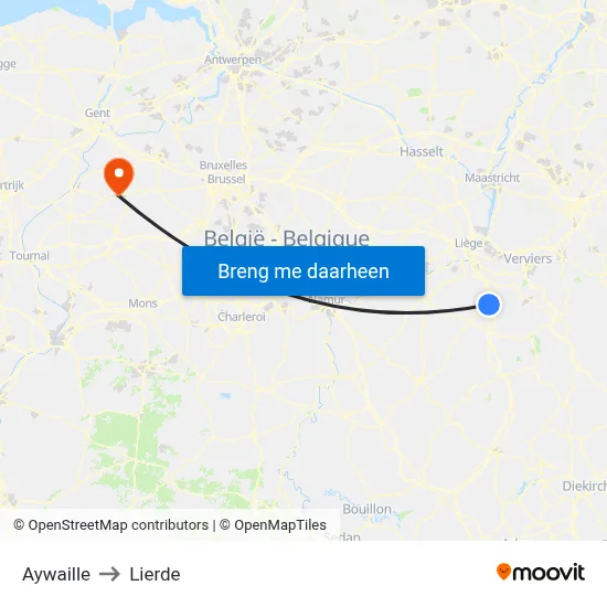 Aywaille to Lierde map