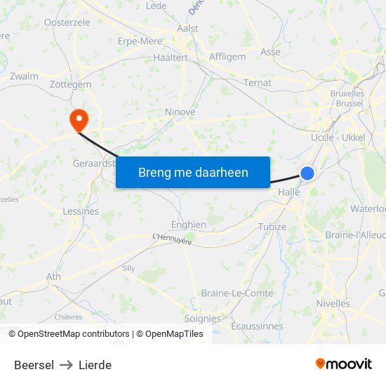 Beersel to Lierde map