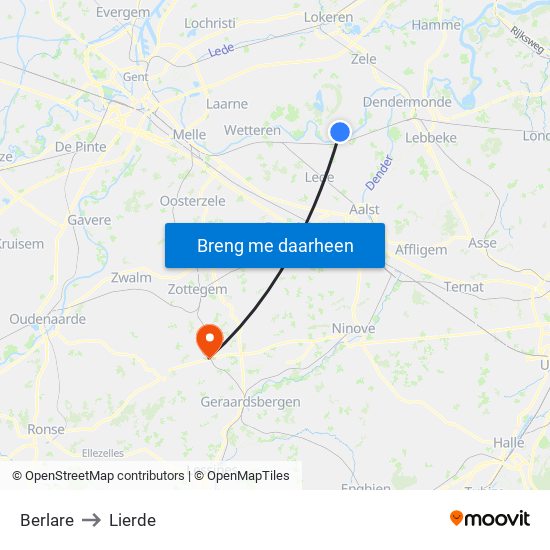 Berlare to Lierde map