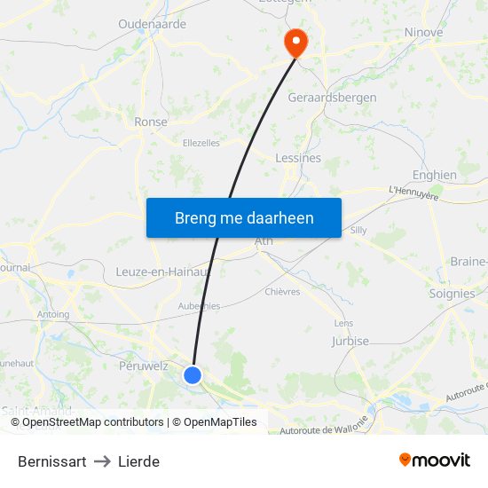 Bernissart to Lierde map