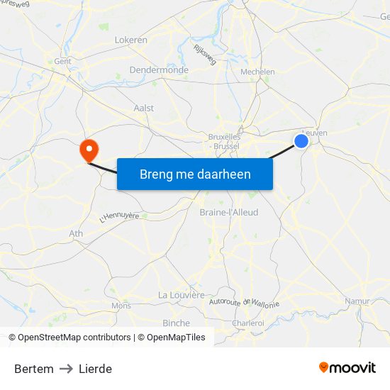 Bertem to Lierde map