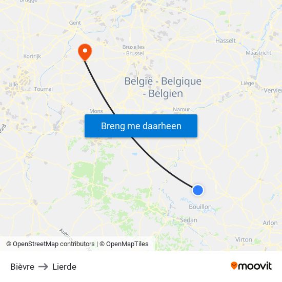 Bièvre to Lierde map