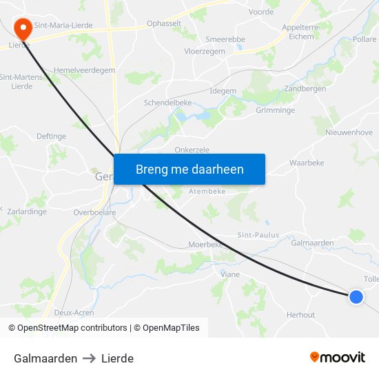 Galmaarden to Lierde map