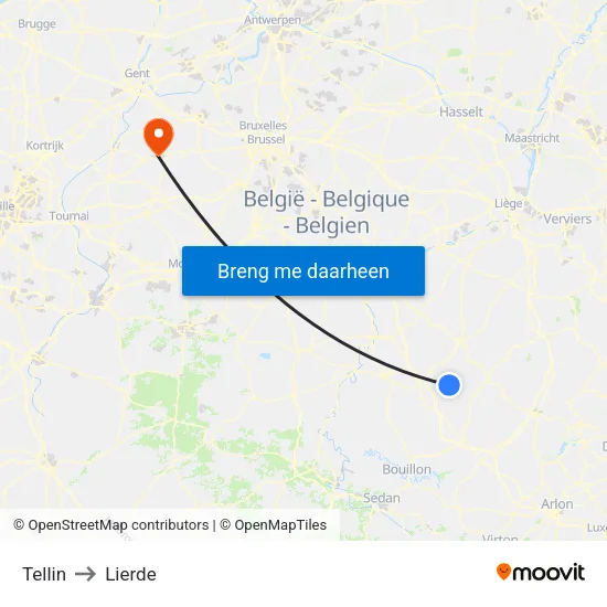 Tellin to Lierde map