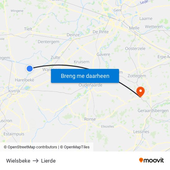 Wielsbeke to Lierde map