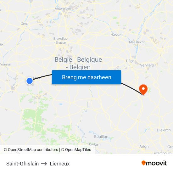 Saint-Ghislain to Lierneux map