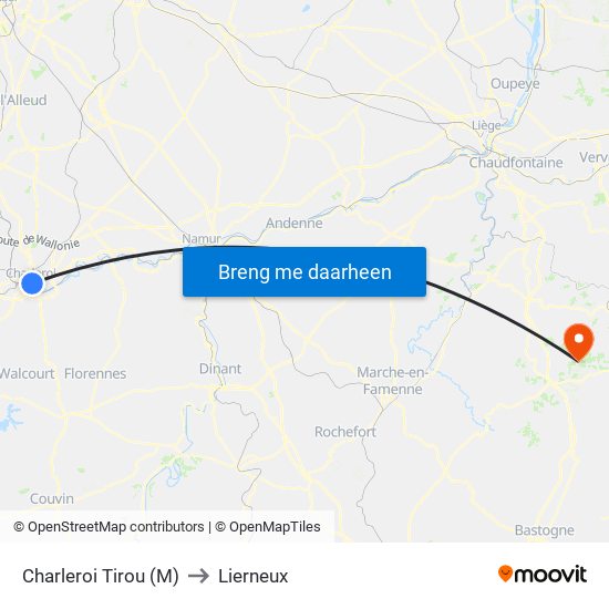 Charleroi Tirou (M) to Lierneux map