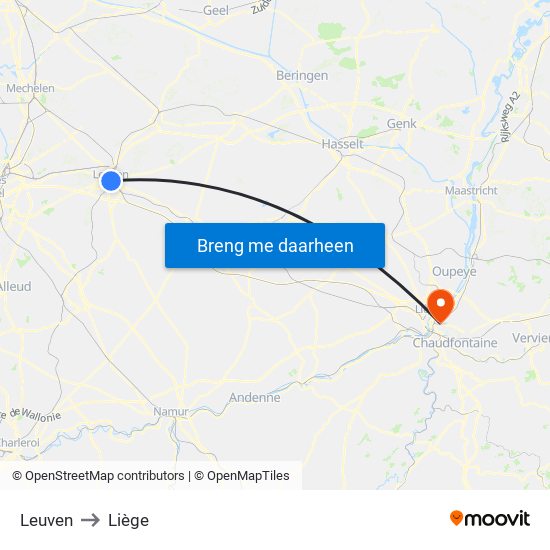 Leuven to Liège map