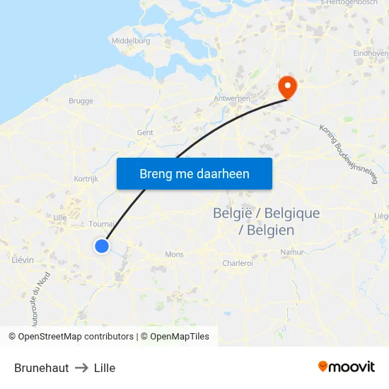 Brunehaut to Lille map