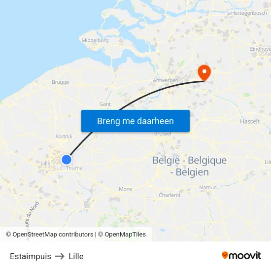 Estaimpuis to Lille map