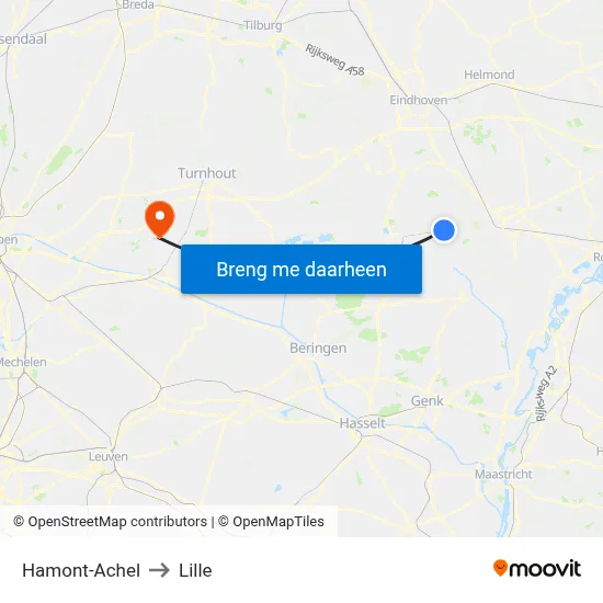 Hamont-Achel to Lille map