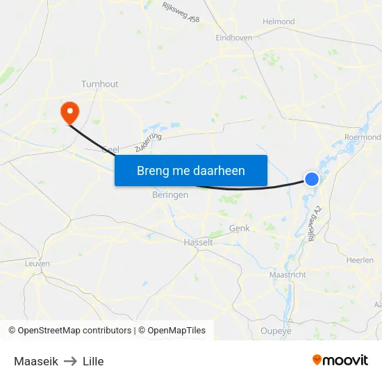 Maaseik to Lille map