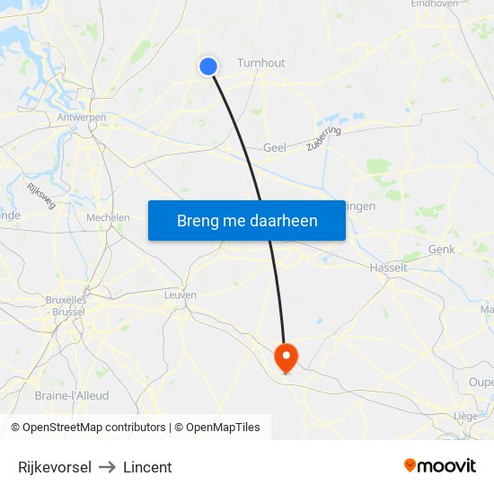 Rijkevorsel to Lincent map