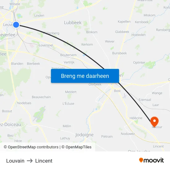 Louvain to Lincent map