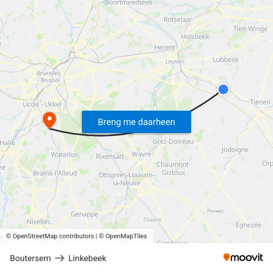 Boutersem to Linkebeek map