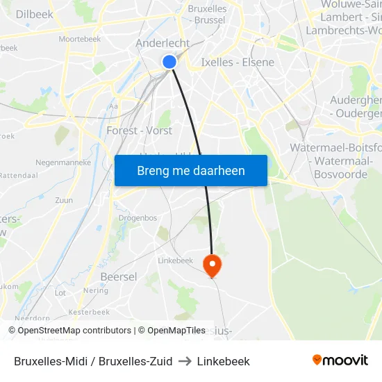 Bruxelles-Midi / Bruxelles-Zuid to Linkebeek map