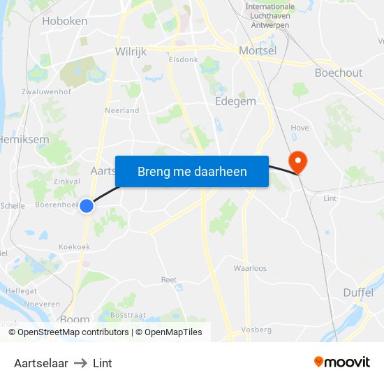 Aartselaar to Lint map