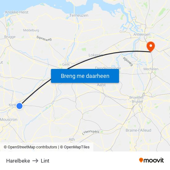 Harelbeke to Lint map