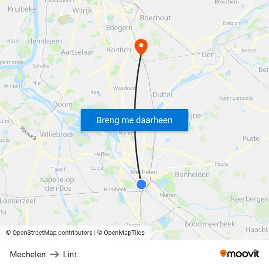 Mechelen to Lint map