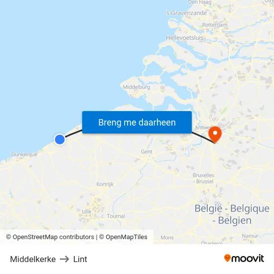 Middelkerke to Lint map