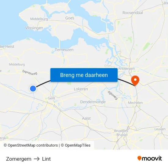Zomergem to Lint map