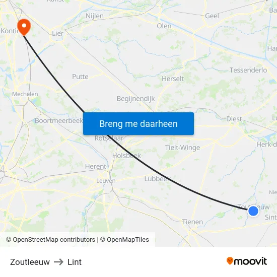 Zoutleeuw to Lint map