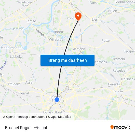 Brussel Rogier to Lint map