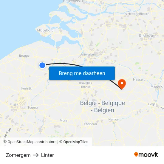 Zomergem to Linter map
