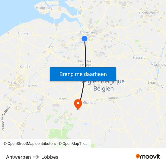 Antwerpen to Lobbes map
