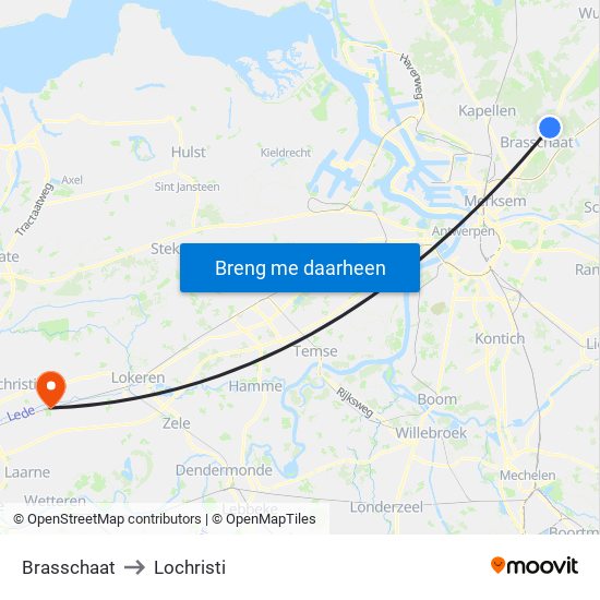 Brasschaat to Lochristi map