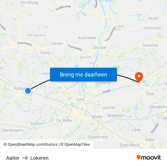 Aalter to Lokeren map