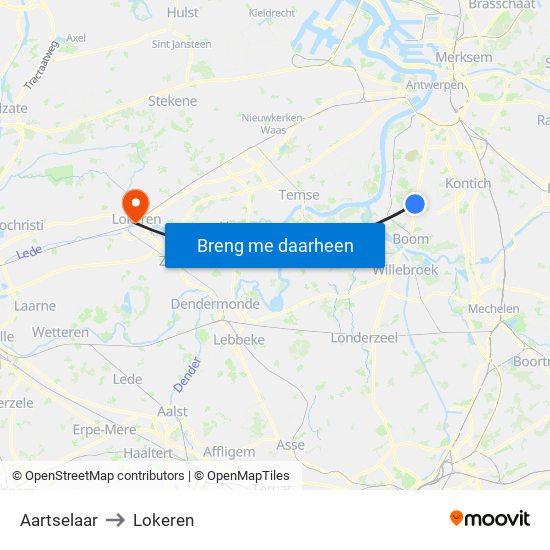 Aartselaar to Lokeren map