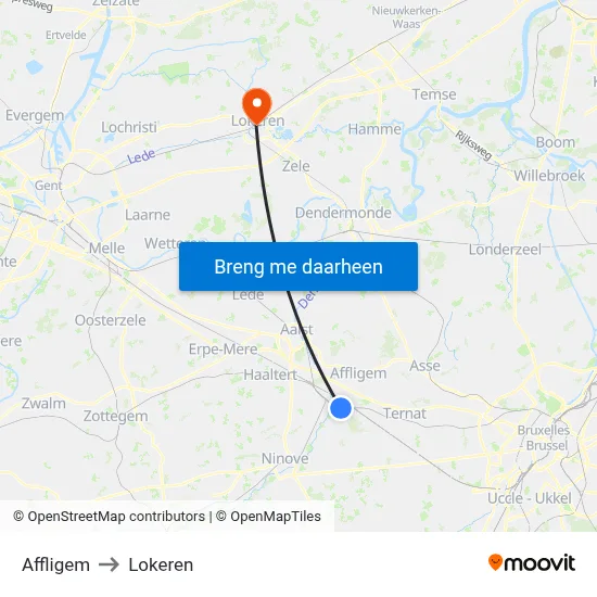 Affligem to Lokeren map