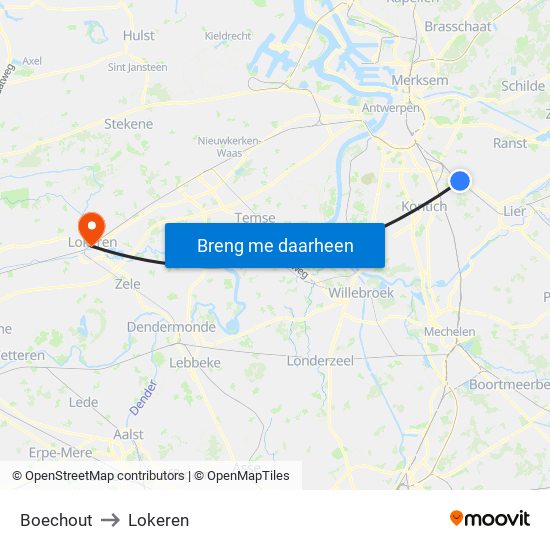 Boechout to Lokeren map