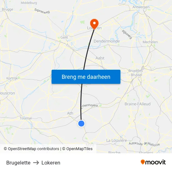 Brugelette to Lokeren map