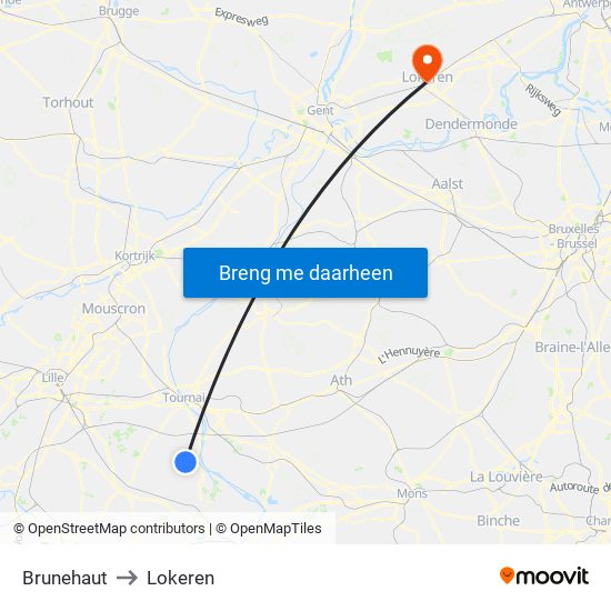 Brunehaut to Lokeren map