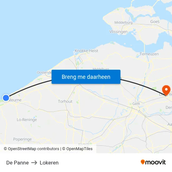 De Panne to Lokeren map