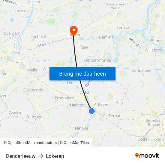 Denderleeuw to Lokeren map