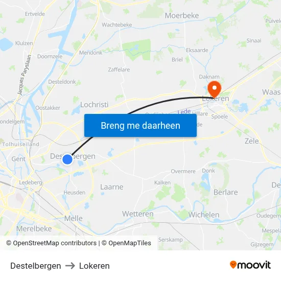 Destelbergen to Lokeren map