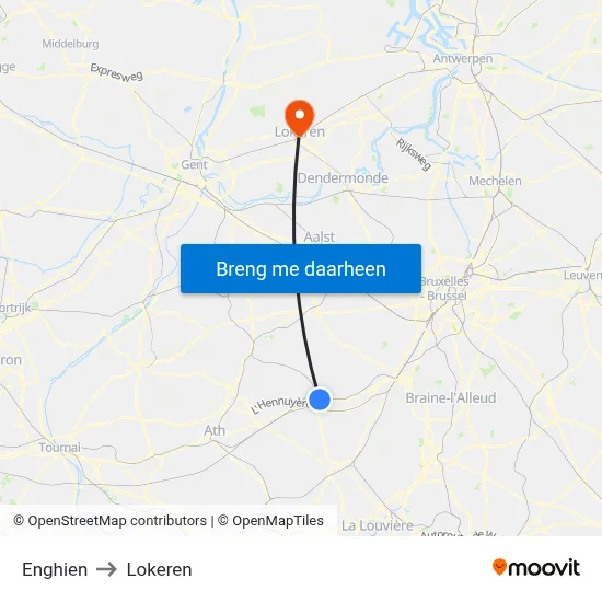 Enghien to Lokeren map