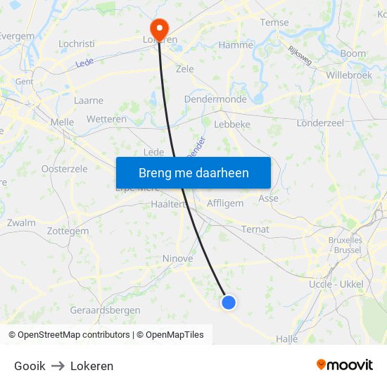 Gooik to Lokeren map