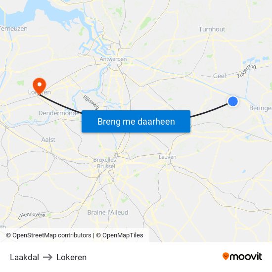 Laakdal to Lokeren map