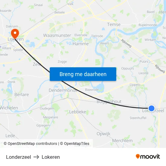 Londerzeel to Lokeren map