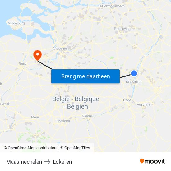 Maasmechelen to Lokeren map