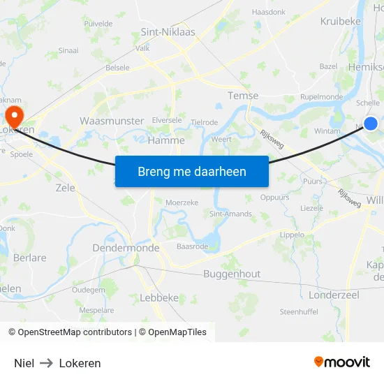 Niel to Lokeren map