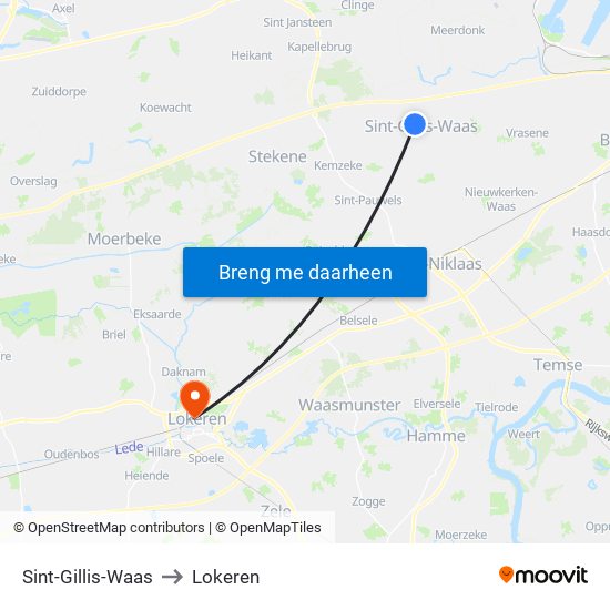 Sint-Gillis-Waas to Lokeren map