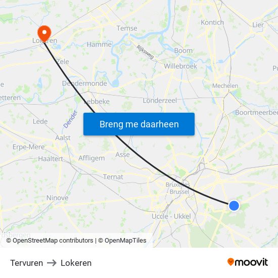 Tervuren to Lokeren map