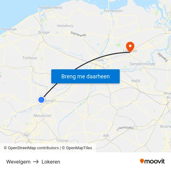 Wevelgem to Lokeren map