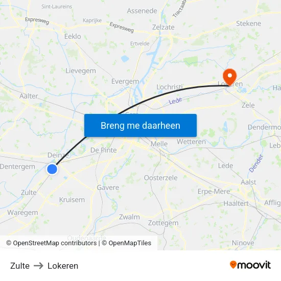 Zulte to Lokeren map